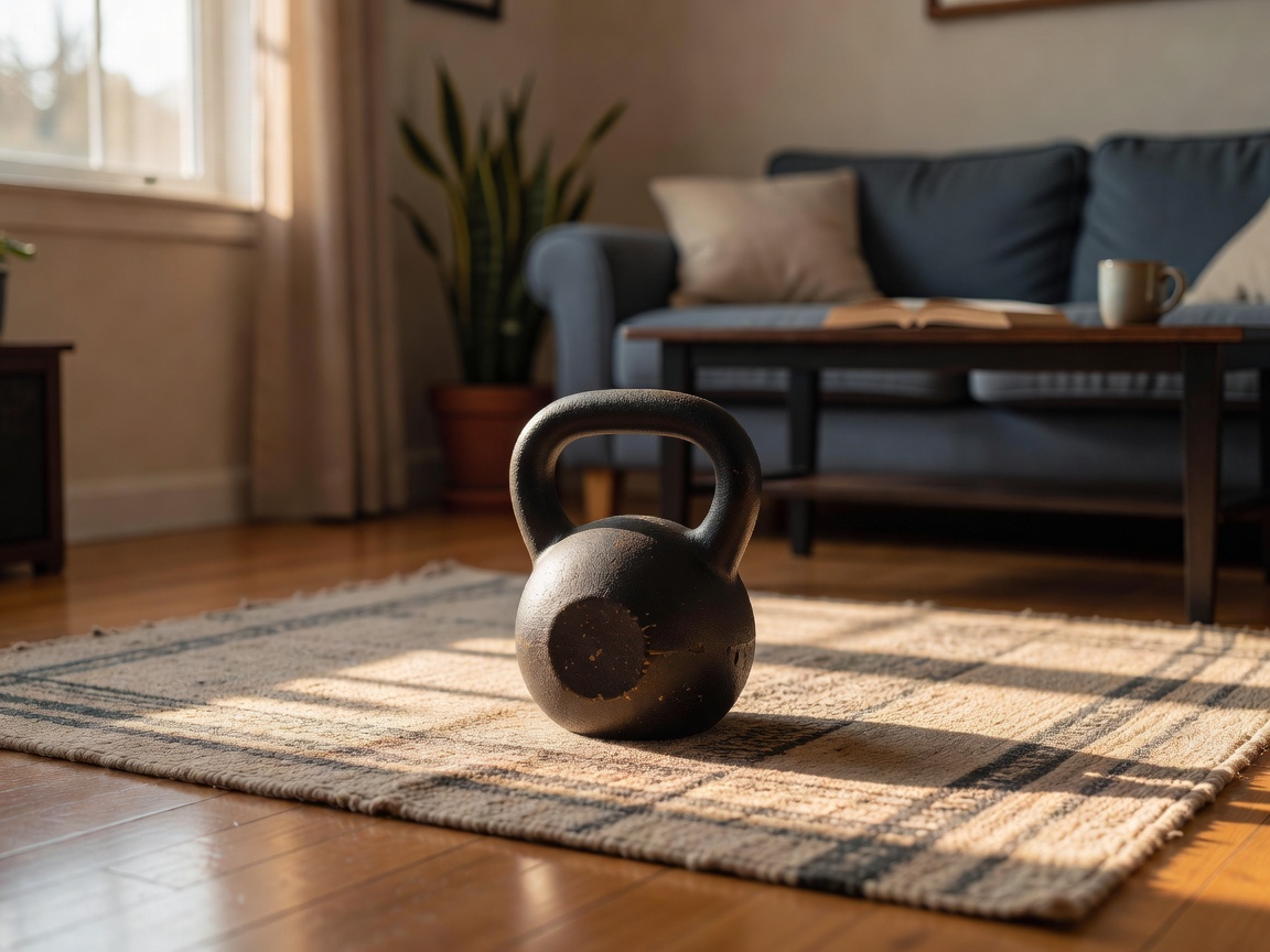 Kettlebell on a small living room rug